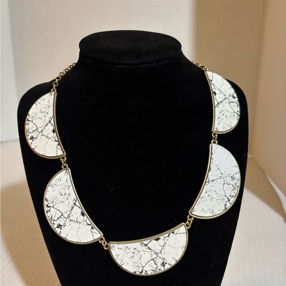 White printed, wood Marbled Statement Necklace - Women Jewelry Necklaces